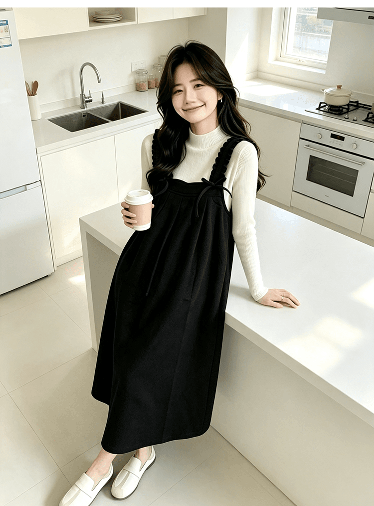 출산 착용 목이버섯 넓은 측면 슬립 드레스 가을 겨울 새로운 달콤함 루즈핏 다용도 중간 길이 A라인 스커트 만나는 상세 이미지 14