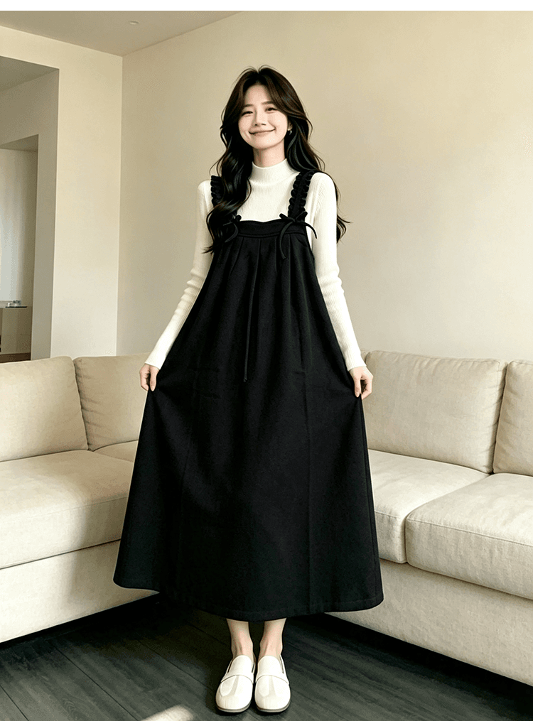 출산 착용 목이버섯 넓은 측면 슬립 드레스 가을 겨울 새로운 달콤함 루즈핏 다용도 중간 길이 A라인 스커트 만나는 상세 이미지 17