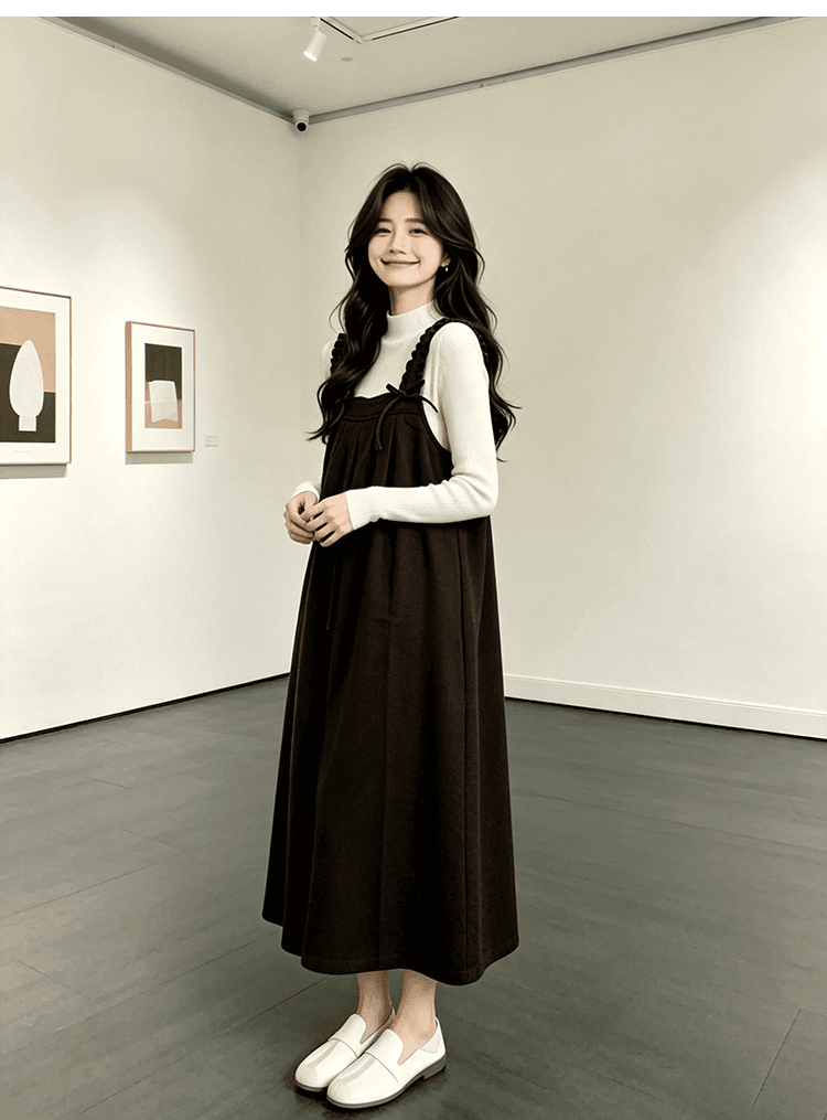 출산 착용 목이버섯 넓은 측면 슬립 드레스 가을 겨울 새로운 달콤함 루즈핏 다용도 중간 길이 A라인 스커트 만나는 상세 이미지 20