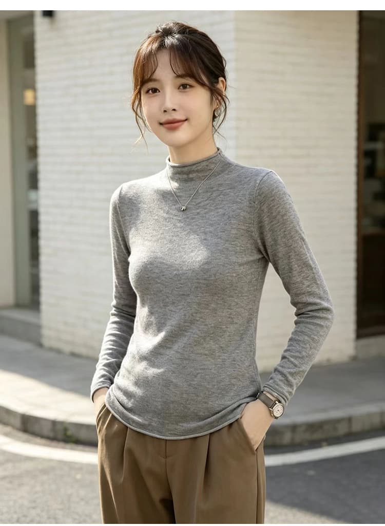 지금 출산 착용 2026 새로운 반하이넥 니트 스웨터 여성 이른 가을 외국 가스 다용도 긴팔 기본 셔츠 인사이드 잡아라. 의류 상세 이미지 14