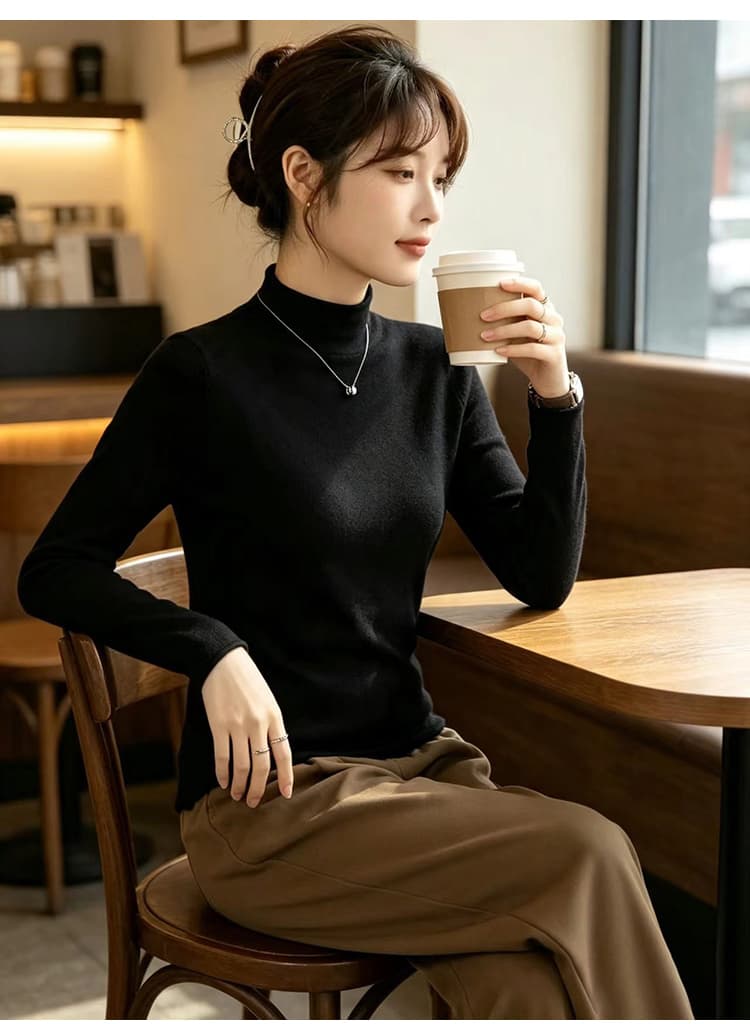 지금 출산 착용 2026 새로운 반하이넥 니트 스웨터 여성 이른 가을 외국 가스 다용도 긴팔 기본 셔츠 인사이드 잡아라. 의류 상세 이미지 21