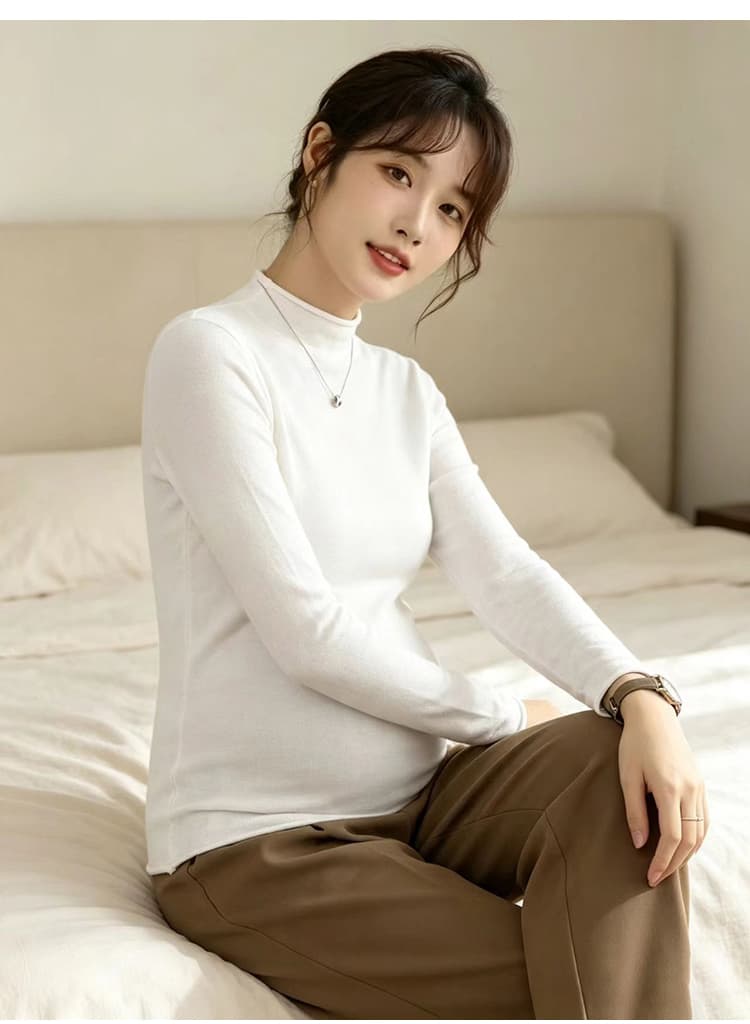 지금 출산 착용 2026 새로운 반하이넥 니트 스웨터 여성 이른 가을 외국 가스 다용도 긴팔 기본 셔츠 인사이드 잡아라. 의류 상세 이미지 27