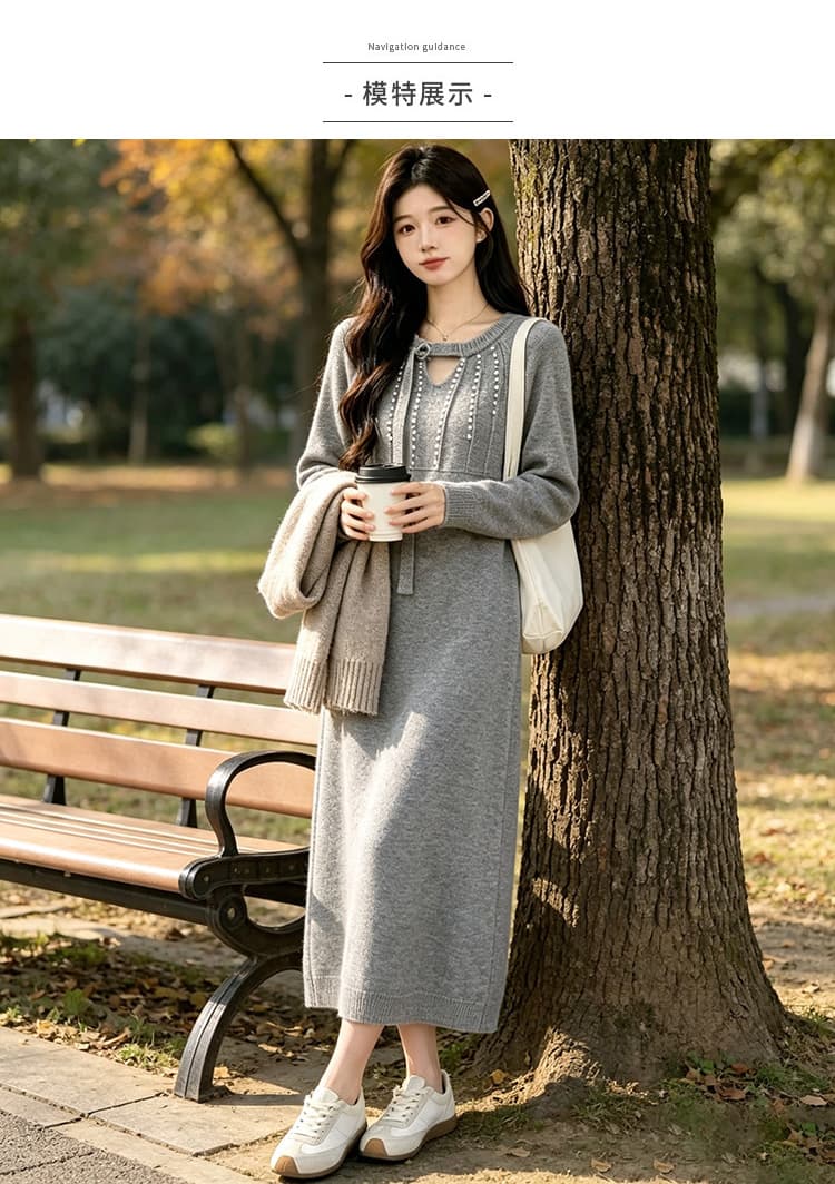 지금 임산부 드레스 가을 의상 작은 샤넬 스타일 진주 스웨터 드레스 임신 엄마 고급 센스 착용 가져 가라. 2026 새로운 가을 겨울철 상세 이미지 8