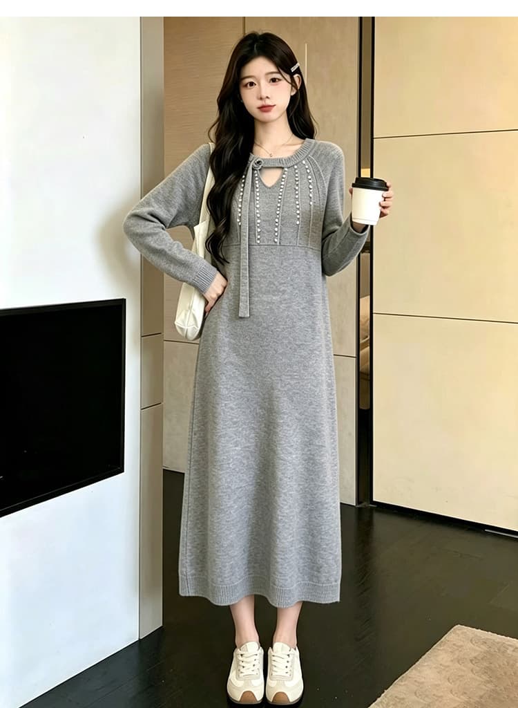 지금 임산부 드레스 가을 의상 작은 샤넬 스타일 진주 스웨터 드레스 임신 엄마 고급 센스 착용 가져 가라. 2026 새로운 가을 겨울철 상세 이미지 13