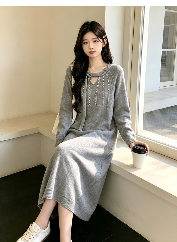 지금 임산부 드레스 가을 의상 작은 샤넬 스타일 진주 스웨터 드레스 임신 엄마 고급 센스 착용 가져 가라. 2026 새로운 가을 겨울철 상세 이미지 14