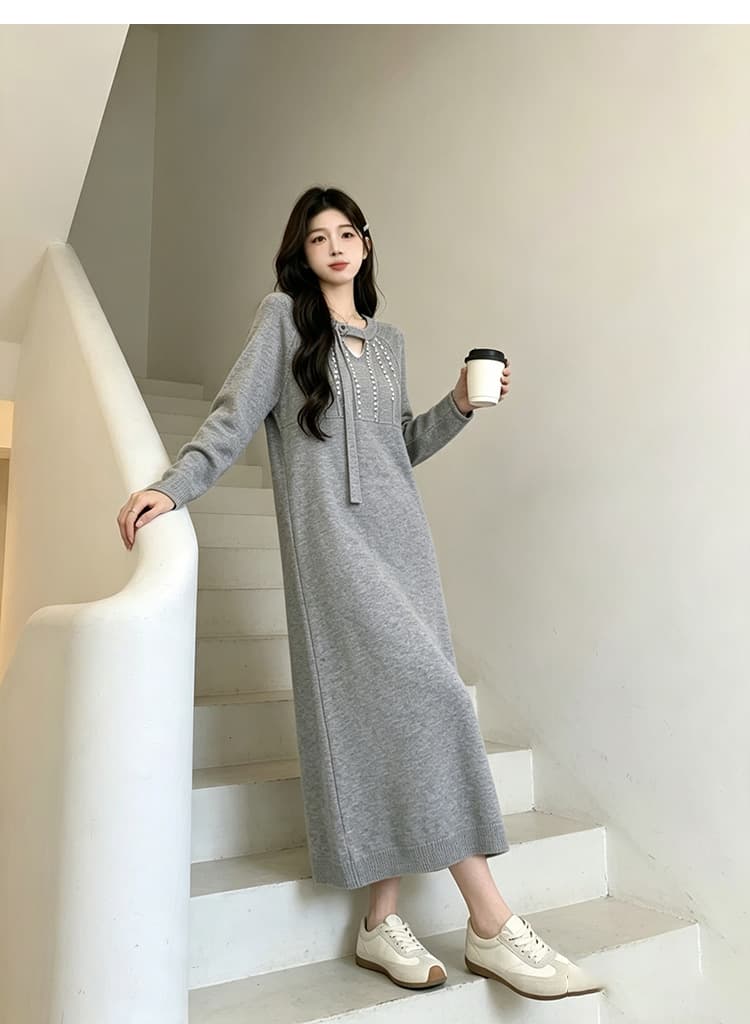 지금 임산부 드레스 가을 의상 작은 샤넬 스타일 진주 스웨터 드레스 임신 엄마 고급 센스 착용 가져 가라. 2026 새로운 가을 겨울철 상세 이미지 15