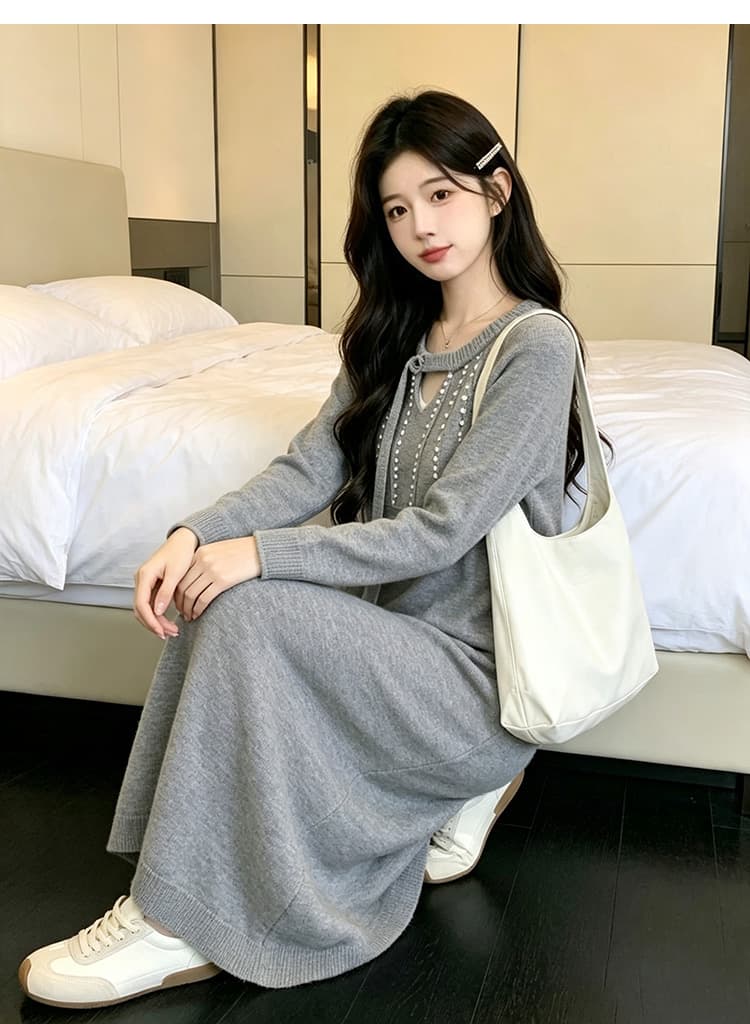 지금 임산부 드레스 가을 의상 작은 샤넬 스타일 진주 스웨터 드레스 임신 엄마 고급 센스 착용 가져 가라. 2026 새로운 가을 겨울철 상세 이미지 16