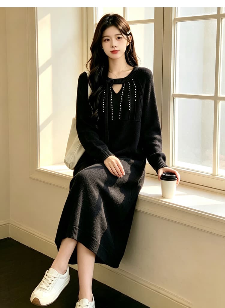 지금 임산부 드레스 가을 의상 작은 샤넬 스타일 진주 스웨터 드레스 임신 엄마 고급 센스 착용 가져 가라. 2026 새로운 가을 겨울철 상세 이미지 18