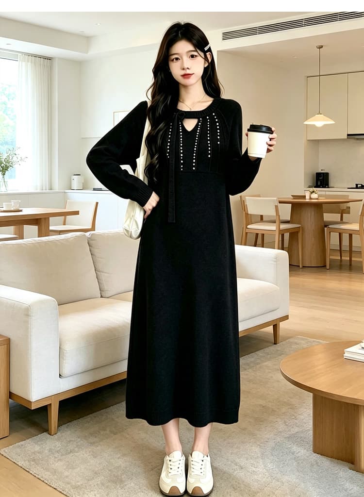지금 임산부 드레스 가을 의상 작은 샤넬 스타일 진주 스웨터 드레스 임신 엄마 고급 센스 착용 가져 가라. 2026 새로운 가을 겨울철 상세 이미지 25