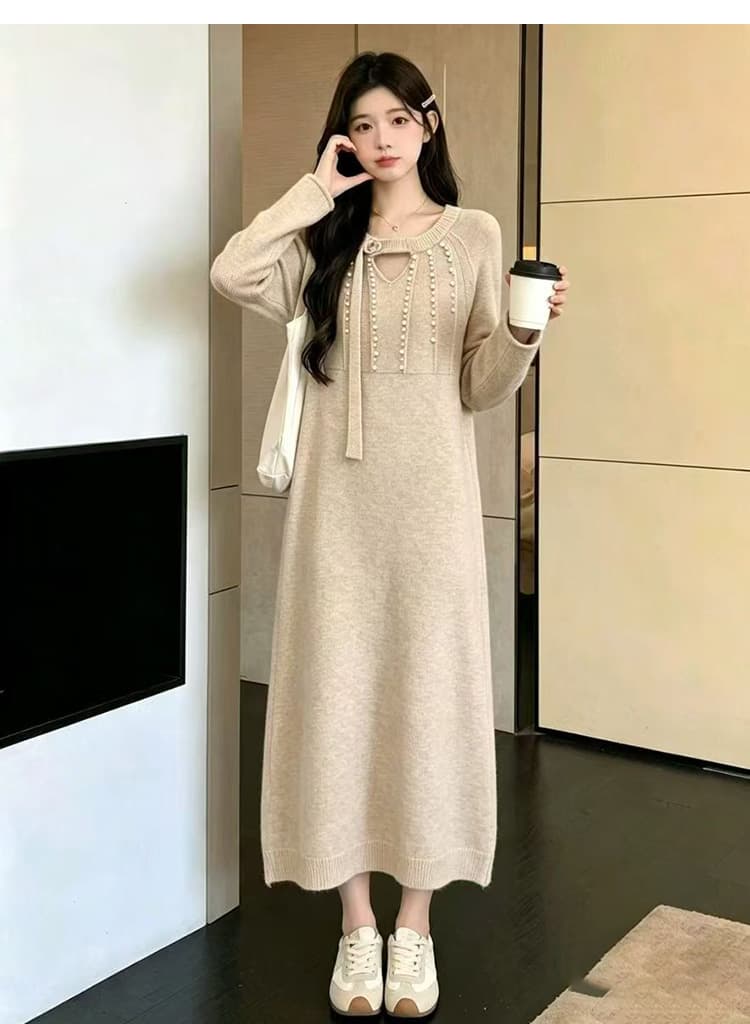 지금 임산부 드레스 가을 의상 작은 샤넬 스타일 진주 스웨터 드레스 임신 엄마 고급 센스 착용 가져 가라. 2026 새로운 가을 겨울철 상세 이미지 29