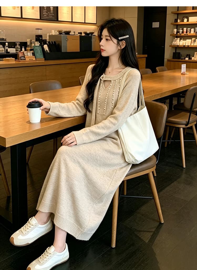 지금 임산부 드레스 가을 의상 작은 샤넬 스타일 진주 스웨터 드레스 임신 엄마 고급 센스 착용 가져 가라. 2026 새로운 가을 겨울철 상세 이미지 30