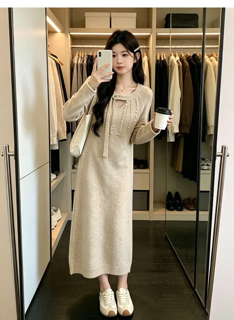 지금 임산부 드레스 가을 의상 작은 샤넬 스타일 진주 스웨터 드레스 임신 엄마 고급 센스 착용 가져 가라. 2026 새로운 가을 겨울철 상세 이미지 33
