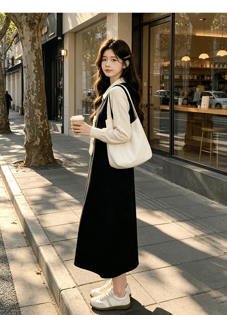 출산 착용 빅 사이즈 작은 곰 니트 여성 드레스 2026 새로운 가을 겨울 검정색 롱 스커트 페이크 레이어드 스웨터 치마 상세 이미지 11