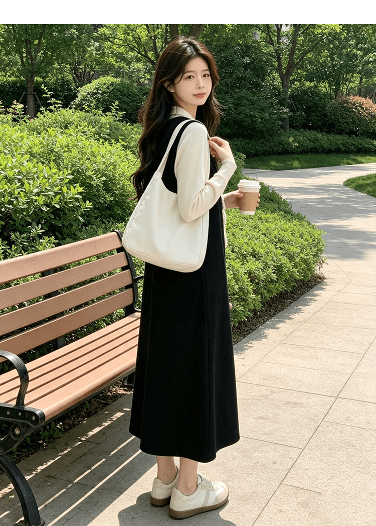 출산 착용 빅 사이즈 작은 곰 니트 여성 드레스 2026 새로운 가을 겨울 검정색 롱 스커트 페이크 레이어드 스웨터 치마 상세 이미지 13