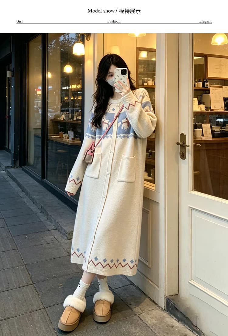 지금 임산부 가을 의상 2026 새로운 가을 겨울 레트로 한 부서 패션 외국 가스 슬림해 보이는 고급 센스 니트 드레스 상세 이미지 9