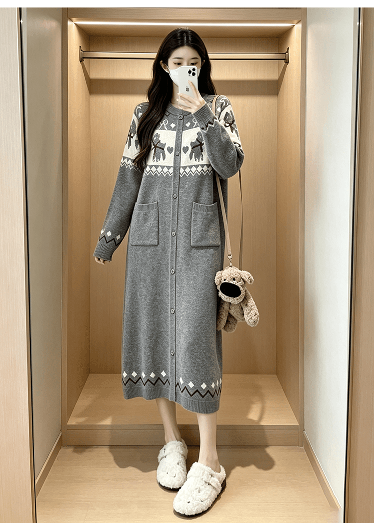 지금 임산부 가을 의상 2026 새로운 가을 겨울 레트로 한 부서 패션 외국 가스 슬림해 보이는 고급 센스 니트 드레스 상세 이미지 22