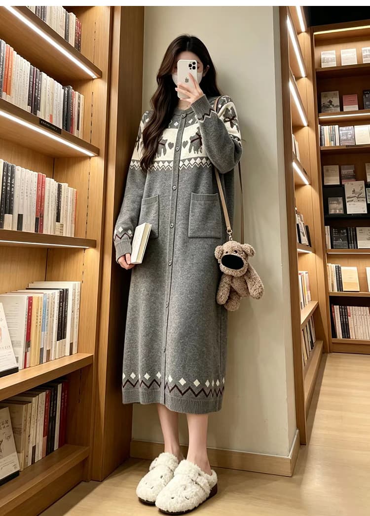 지금 임산부 가을 의상 2026 새로운 가을 겨울 레트로 한 부서 패션 외국 가스 슬림해 보이는 고급 센스 니트 드레스 상세 이미지 25