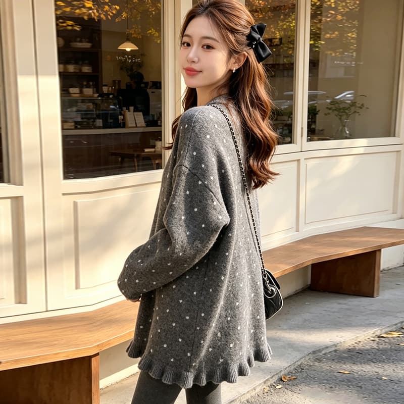 출산 착용 빅 사이즈 로드 중 레이스 밑단 루즈핏 라운드 넥 스웨터 가을 겨울 두꺼운 부드러운 중간 길이 맨위 니트 스웨터 이미지 2