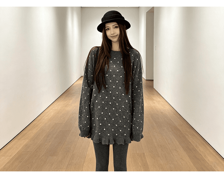 출산 착용 빅 사이즈 로드 중 레이스 밑단 루즈핏 라운드 넥 스웨터 가을 겨울 두꺼운 부드러운 중간 길이 맨위 니트 스웨터 상세 이미지 11