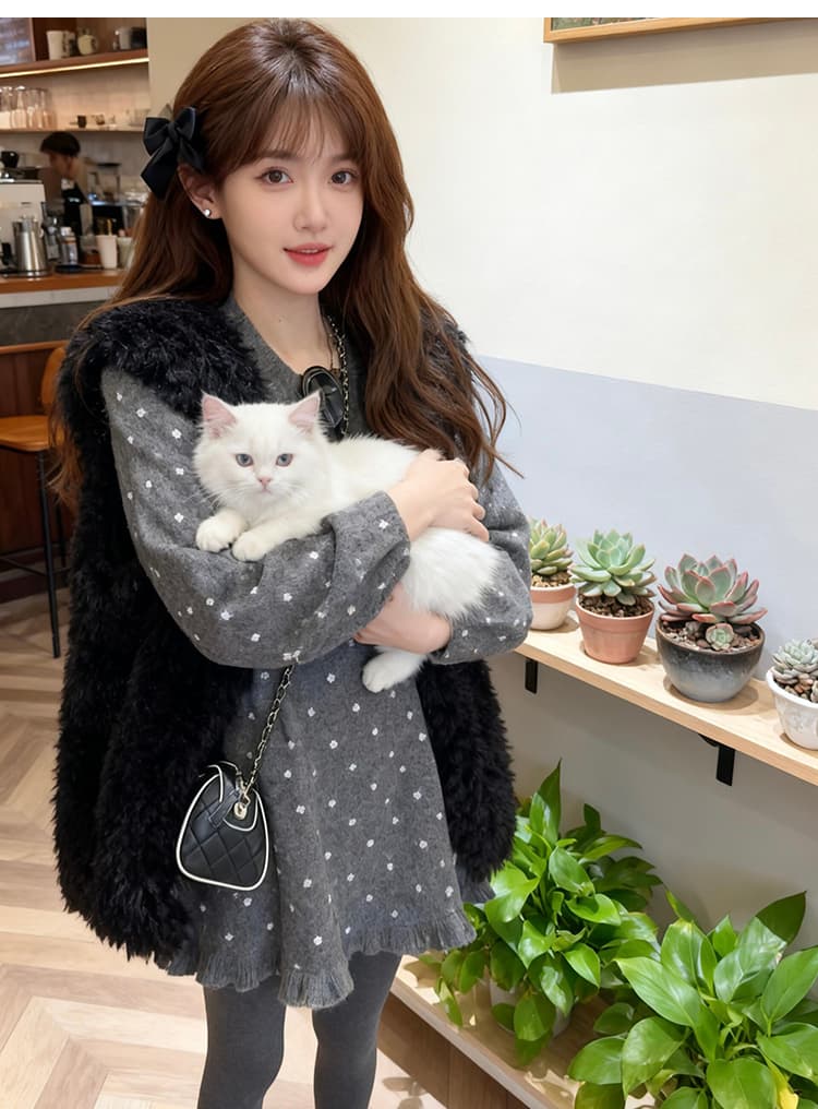 출산 착용 빅 사이즈 로드 중 레이스 밑단 루즈핏 라운드 넥 스웨터 가을 겨울 두꺼운 부드러운 중간 길이 맨위 니트 스웨터 상세 이미지 14
