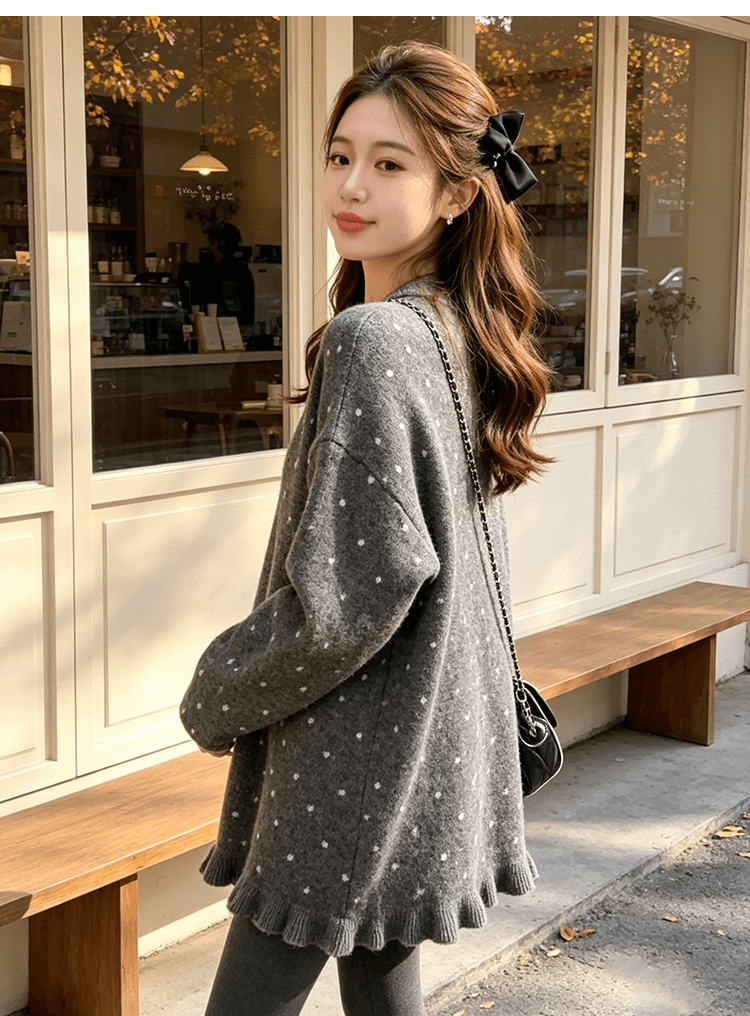출산 착용 빅 사이즈 로드 중 레이스 밑단 루즈핏 라운드 넥 스웨터 가을 겨울 두꺼운 부드러운 중간 길이 맨위 니트 스웨터 상세 이미지 15