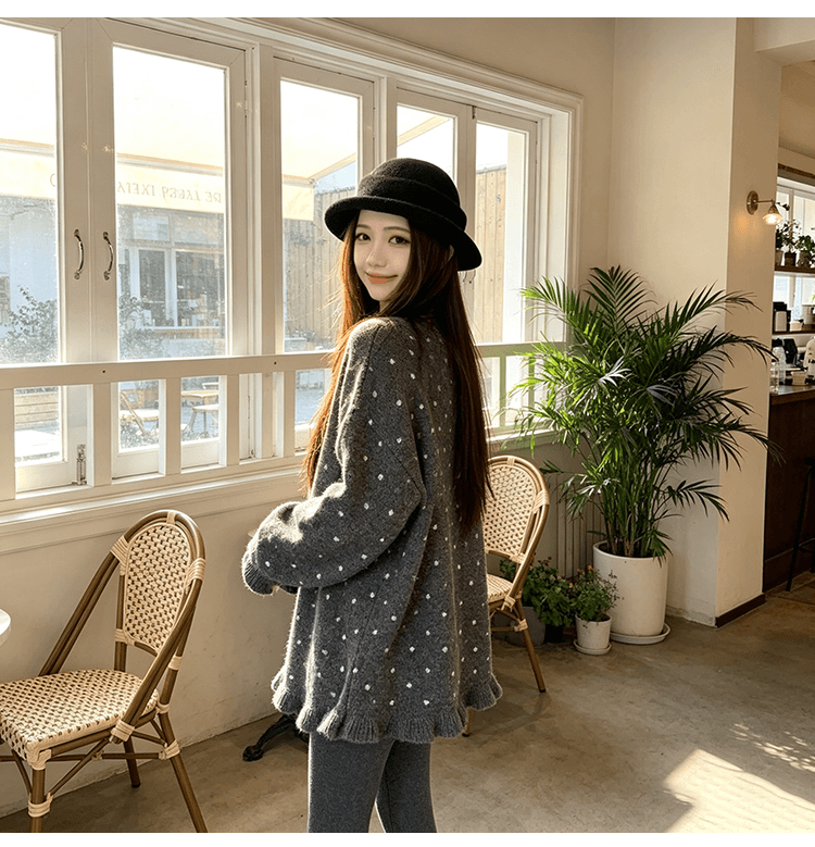 출산 착용 빅 사이즈 로드 중 레이스 밑단 루즈핏 라운드 넥 스웨터 가을 겨울 두꺼운 부드러운 중간 길이 맨위 니트 스웨터 상세 이미지 19