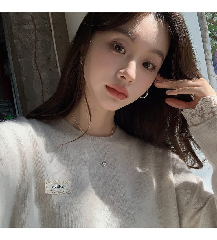 출산 착용 빅 사이즈 여성 의류 토끼털 양 털 한 부서 레이스 레이스 스웨터 여자 디자인 센스 라운드 넥 긴팔 맨위 상세 이미지 12