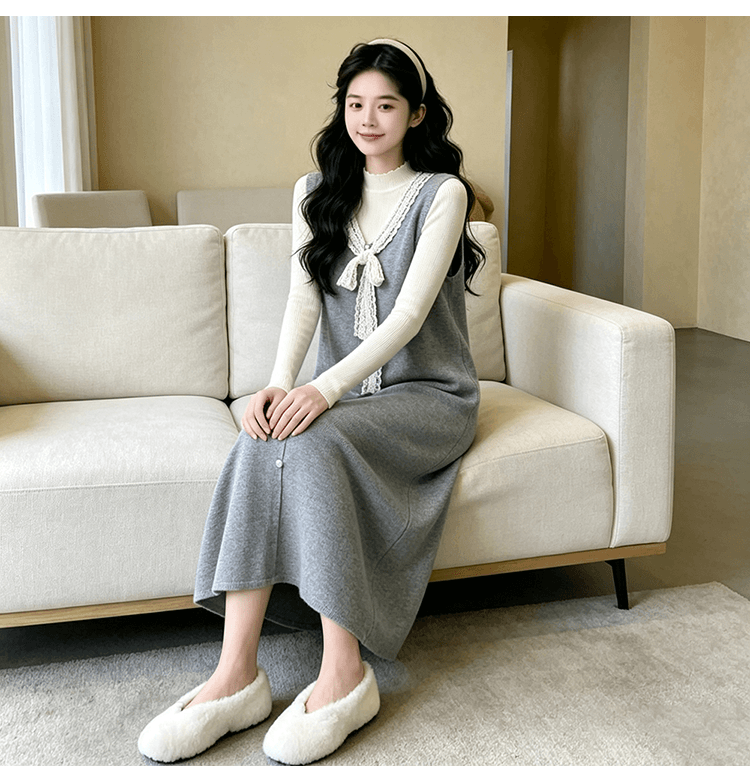 2026 새로운 가을 겨울 한국 스타일 패션 슬림해 보이는 출산 착용 세트 임산부 드레스 만나는 투피스 세트 상세 이미지 23