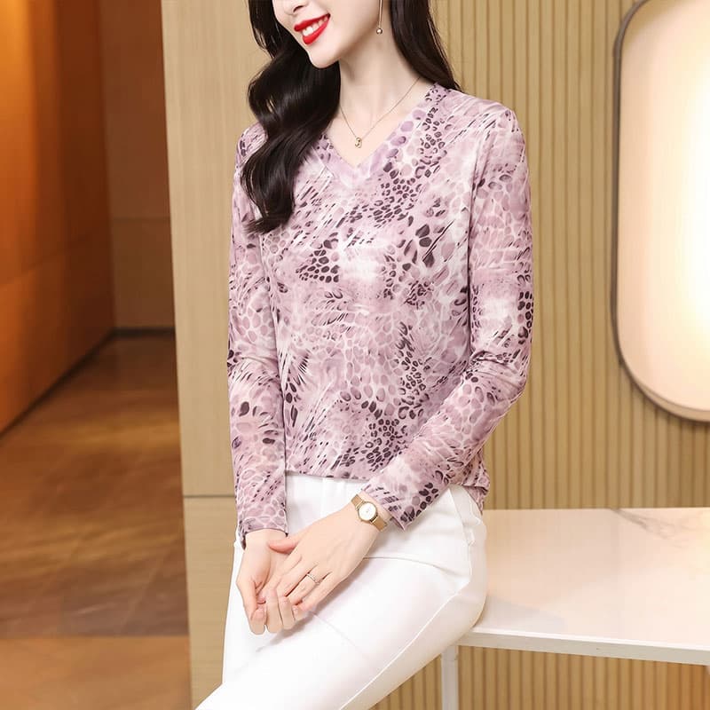 가을 신제품 레이스 기본 셔츠 여성 외국 가스 V넥 한국 스타일 몸매 가꾸기 슬림해 보이는 품격 망사 인사이드 가져 가라. 긴팔 맨위 이미지 4