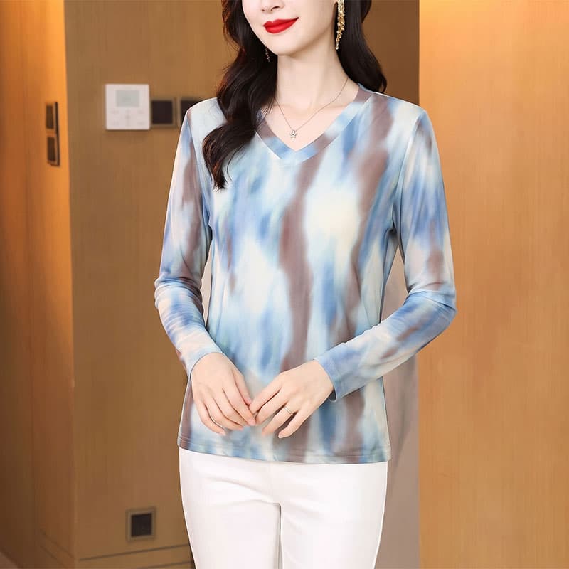 가을 신제품 레이스 기본 셔츠 여성 외국 가스 V넥 한국 스타일 몸매 가꾸기 슬림해 보이는 품격 망사 인사이드 가져 가라. 긴팔 맨위 이미지 2
