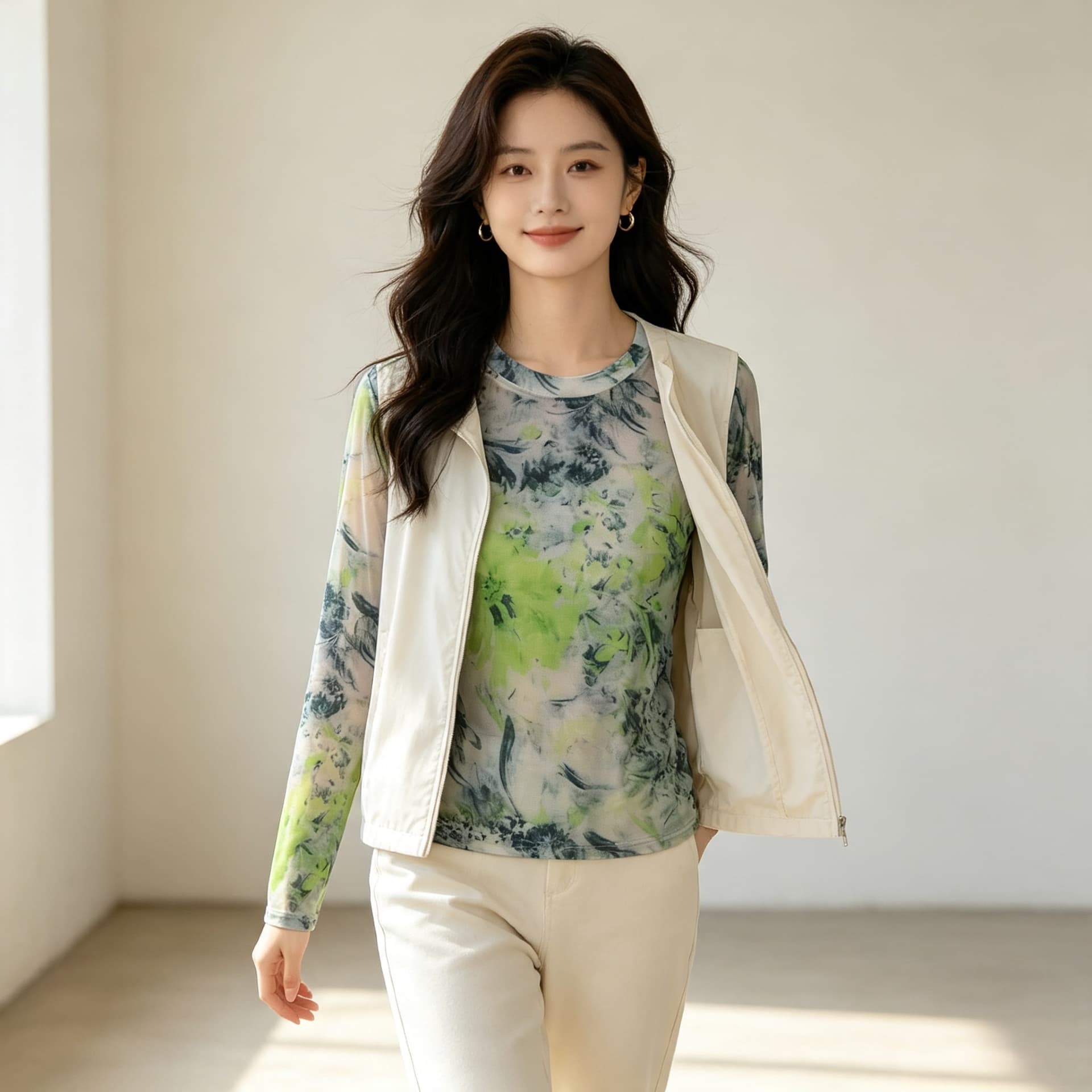 가을 신제품 레이스 기본 셔츠 여성 외국 가스 라운드 넥 한국 스타일 몸매 가꾸기 슬림해 보이는 품격 망사 인사이드 가져 가라. 긴팔 맨위 상세 이미지 2