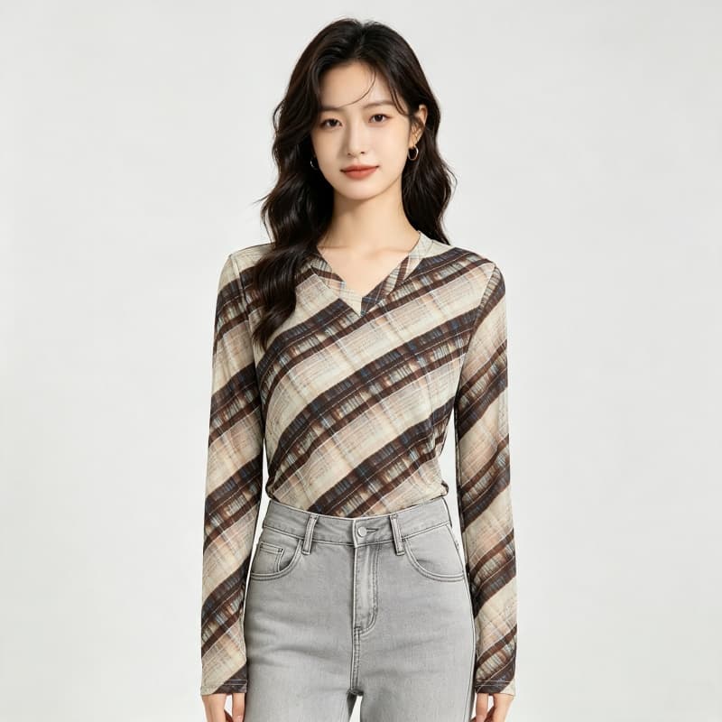 가을 신제품 레이스 기본 셔츠 여성 외국 가스 V넥 한국 스타일 몸매 가꾸기 슬림해 보이는 품격 망사 인사이드 가져 가라. 긴팔 맨위 이미지 2
