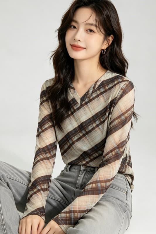가을 신제품 레이스 기본 셔츠 여성 외국 가스 V넥 한국 스타일 몸매 가꾸기 슬림해 보이는 품격 망사 인사이드 가져 가라. 긴팔 맨위 이미지 6