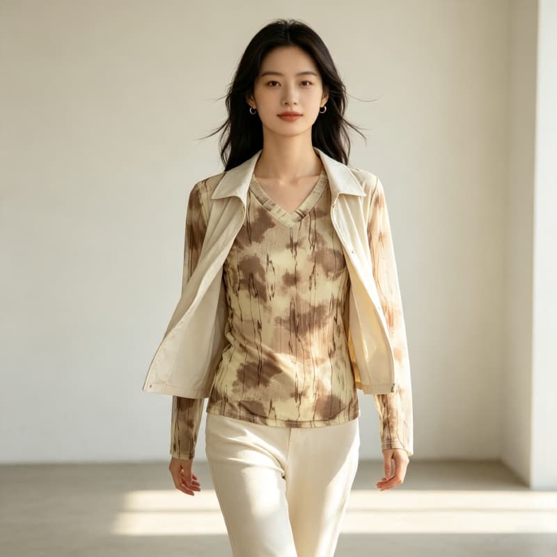 가을 신제품 레이스 기본 셔츠 여성 외국 가스 V넥 한국 스타일 몸매 가꾸기 슬림해 보이는 품격 망사 인사이드 가져 가라. 긴팔 맨위 이미지 5