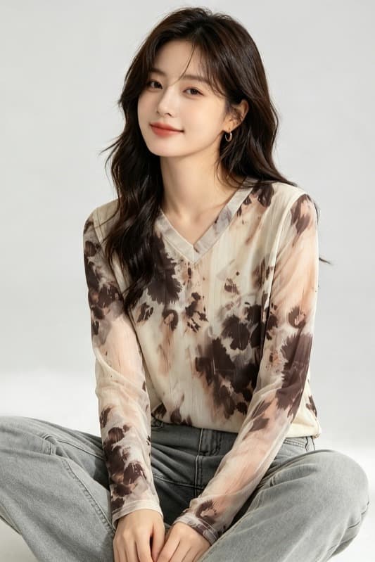 가을 신제품 레이스 기본 셔츠 여성 외국 가스 V넥 한국 스타일 몸매 가꾸기 슬림해 보이는 품격 망사 인사이드 가져 가라. 긴팔 맨위 이미지 6