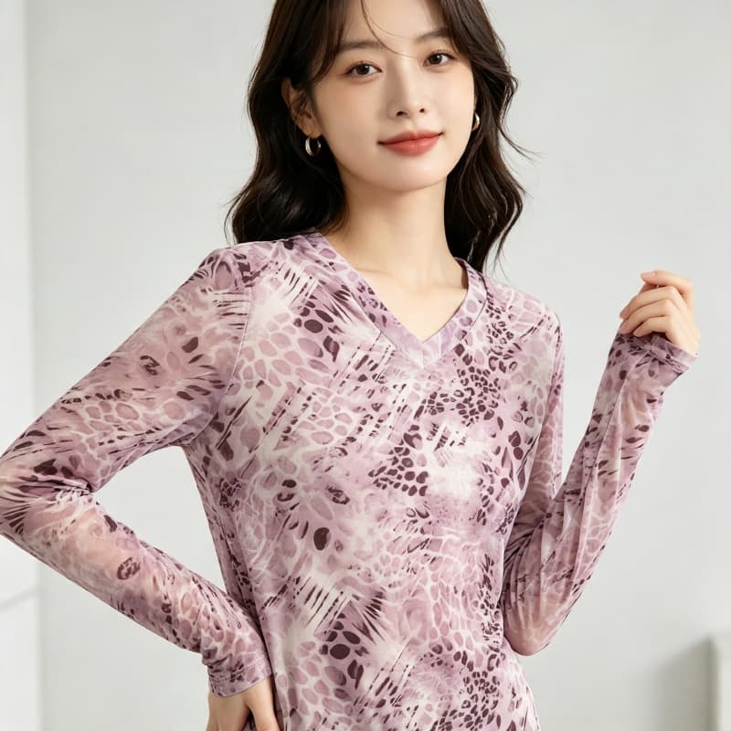 가을 신제품 레이스 기본 셔츠 여성 외국 가스 V넥 한국 스타일 몸매 가꾸기 슬림해 보이는 품격 망사 인사이드 가져 가라. 긴팔 맨위 이미지 5