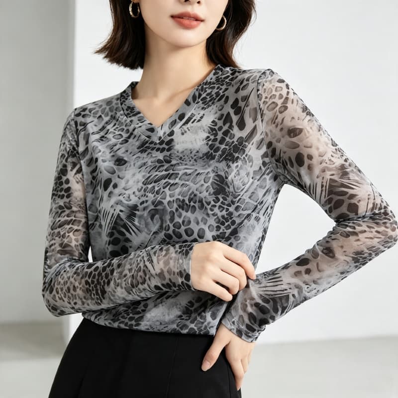 가을 신제품 레이스 기본 셔츠 여성 외국 가스 V넥 한국 스타일 몸매 가꾸기 슬림해 보이는 품격 망사 인사이드 가져 가라. 긴팔 맨위 상세 이미지 8