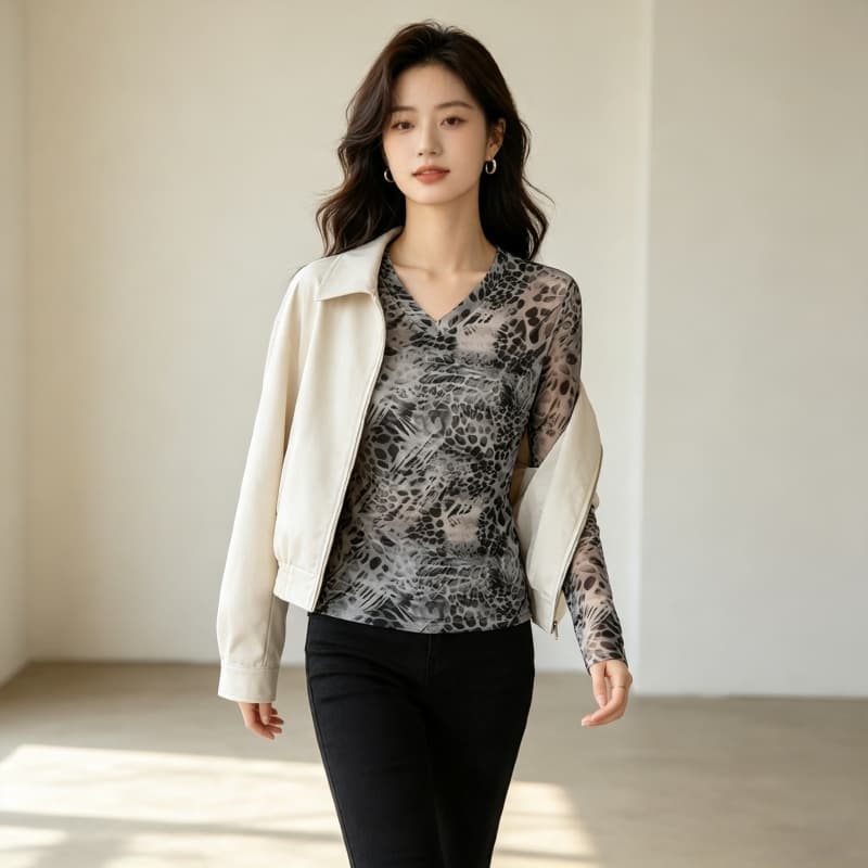 가을 신제품 레이스 기본 셔츠 여성 외국 가스 V넥 한국 스타일 몸매 가꾸기 슬림해 보이는 품격 망사 인사이드 가져 가라. 긴팔 맨위 상세 이미지 9