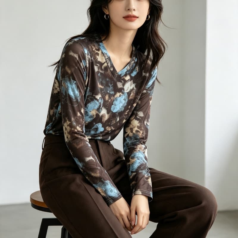 가을 신제품 레이스 기본 셔츠 여성 외국 가스 V넥 한국 스타일 몸매 가꾸기 슬림해 보이는 품격 망사 인사이드 가져 가라. 긴팔 맨위