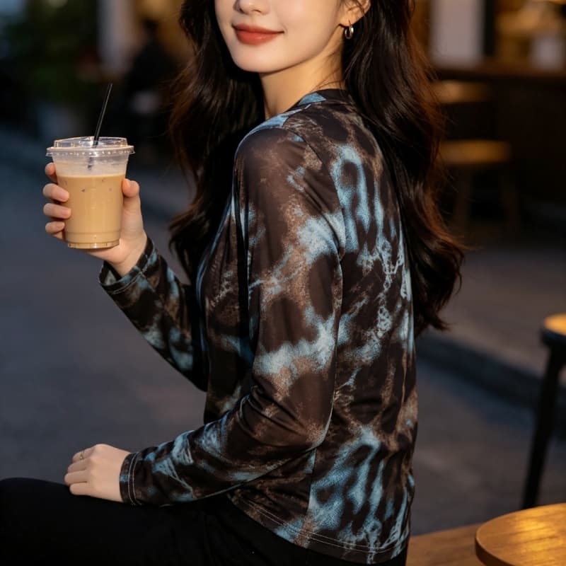 가을 신제품 레이스 기본 셔츠 여성 외국 가스 V넥 한국 스타일 몸매 가꾸기 슬림해 보이는 품격 망사 인사이드 가져 가라. 긴팔 맨위 이미지 5