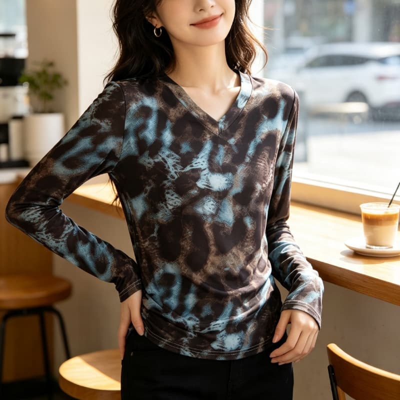 가을 신제품 레이스 기본 셔츠 여성 외국 가스 V넥 한국 스타일 몸매 가꾸기 슬림해 보이는 품격 망사 인사이드 가져 가라. 긴팔 맨위 상세 이미지 4