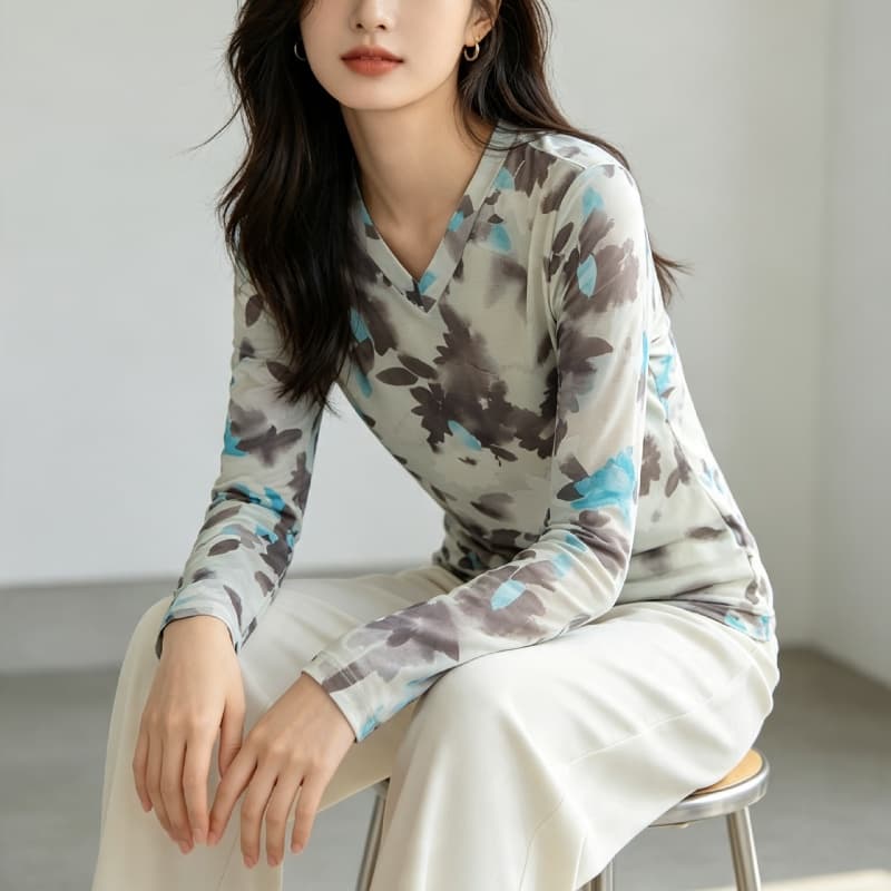 가을 신제품 레이스 기본 셔츠 여성 외국 가스 V넥 한국 스타일 몸매 가꾸기 슬림해 보이는 품격 망사 인사이드 가져 가라. 긴팔 맨위 이미지 4