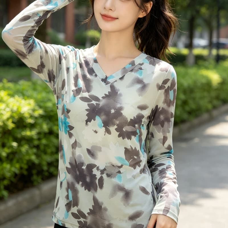 가을 신제품 레이스 기본 셔츠 여성 외국 가스 V넥 한국 스타일 몸매 가꾸기 슬림해 보이는 품격 망사 인사이드 가져 가라. 긴팔 맨위 상세 이미지 4