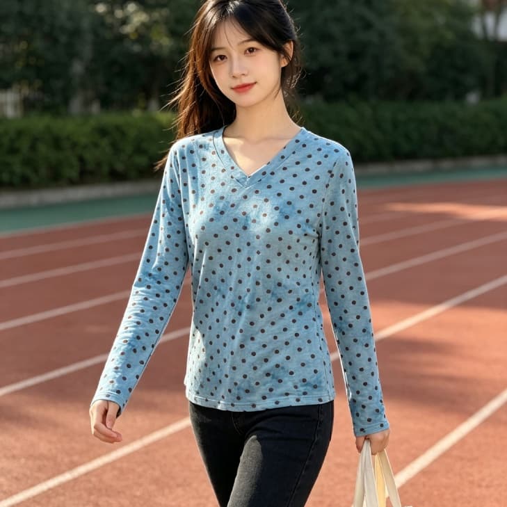 가을 신제품 레이스 기본 셔츠 여성 외국 가스 V넥 한국 스타일 몸매 가꾸기 슬림해 보이는 품격 망사 인사이드 가져 가라. 긴팔 맨위 이미지 4