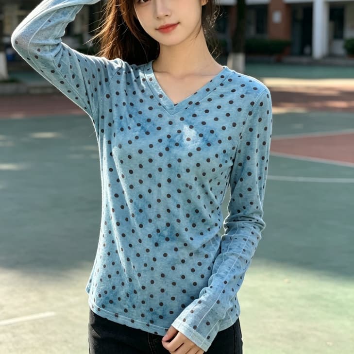 가을 신제품 레이스 기본 셔츠 여성 외국 가스 V넥 한국 스타일 몸매 가꾸기 슬림해 보이는 품격 망사 인사이드 가져 가라. 긴팔 맨위
