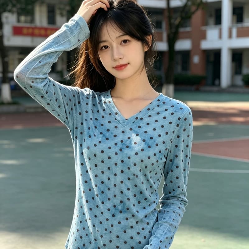 가을 신제품 레이스 기본 셔츠 여성 외국 가스 V넥 한국 스타일 몸매 가꾸기 슬림해 보이는 품격 망사 인사이드 가져 가라. 긴팔 맨위 상세 이미지 4