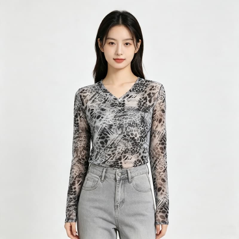 가을 신제품 레이스 기본 셔츠 여성 외국 가스 V넥 한국 스타일 몸매 가꾸기 슬림해 보이는 품격 망사 인사이드 가져 가라. 긴팔 맨위 이미지 2