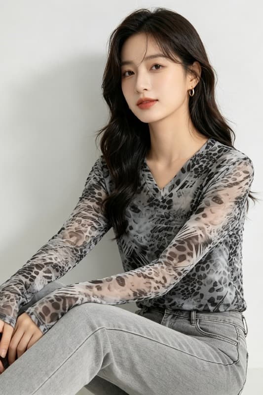 가을 신제품 레이스 기본 셔츠 여성 외국 가스 V넥 한국 스타일 몸매 가꾸기 슬림해 보이는 품격 망사 인사이드 가져 가라. 긴팔 맨위 이미지 6