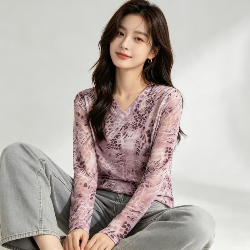 가을 신제품 레이스 기본 셔츠 여성 외국 가스 V넥 한국 스타일 몸매 가꾸기 슬림해 보이는 품격 망사 인사이드 가져 가라. 긴팔 맨위 상세 이미지 4
