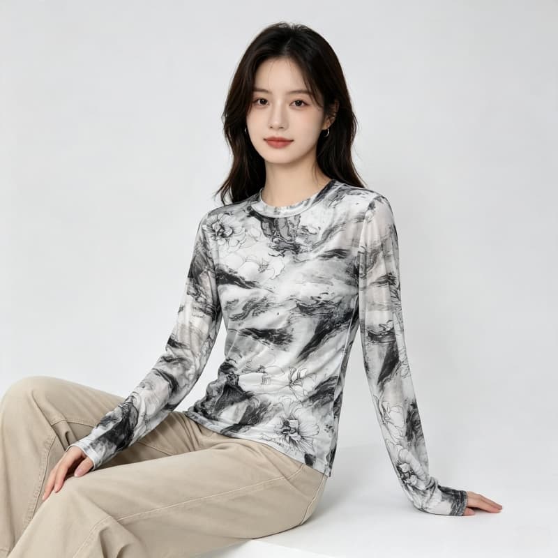 가을 신제품 레이스 기본 셔츠 여성 외국 가스 라운드 넥 한국 스타일 몸매 가꾸기 슬림해 보이는 품격 망사 인사이드 가져 가라. 긴팔 맨위 상세 이미지 9